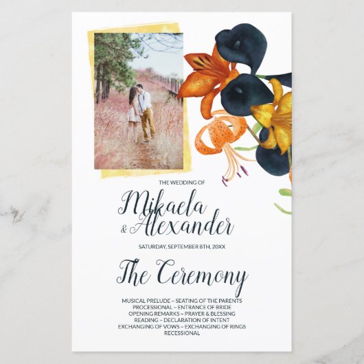 Orange, Gold, Blue Calla Lilies Wedding Program (Vorderseite)