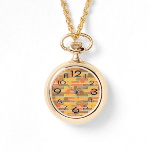 Orange, Gold, braune Rechtecke und Kreise Armbanduhr