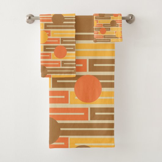 Orange, Gold, braune Rechtecke und Kreise Badhandtuch Set (Insitu)