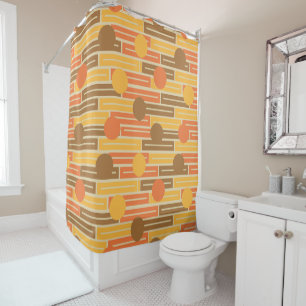 Orange, Gold, braune Rechtecke und Kreise Duschvorhang