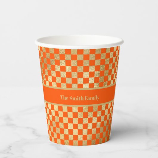 Orange Gold Checked Paper Cup Pappbecher (Rückseite)