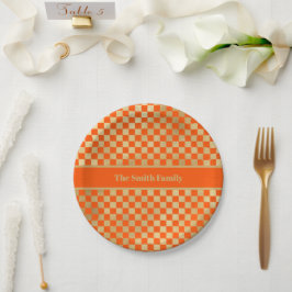 Orange Gold Checkered Paper Plate Pappteller