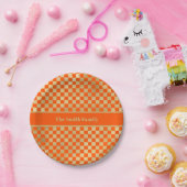 Orange Gold Checkered Paper Plate Pappteller (Party)