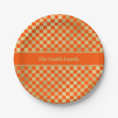 Orange Gold Checkered Paper Plate Pappteller (Vorderseite)