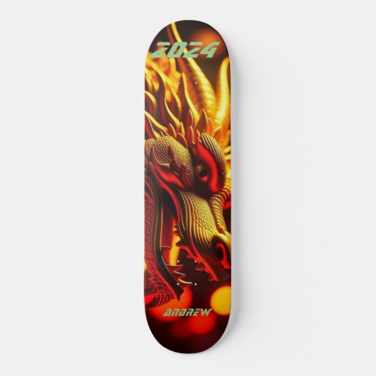 Orange Gold 'Chinesisches Jahr des Drachen 2024' Skateboard (Vorderseite)