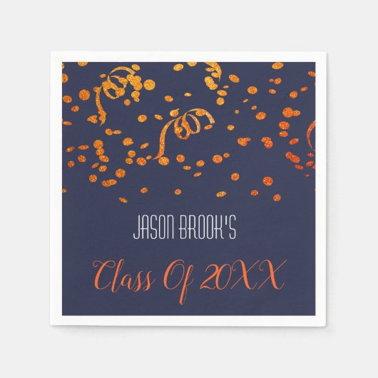 Orange Gold Confetti auf der Black Graduation Part Serviette (Vorderseite)