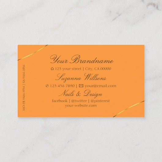 Orange Gold Decke Border Sparkle Diamonds und Logo Visitenkarte (Rückseite)