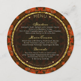 Orange Gold Eastern Round Wedding Menu Cards Menükarte