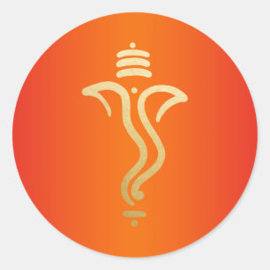 Orange Gold Festive Ganesh - Indischer Gott Runder Aufkleber