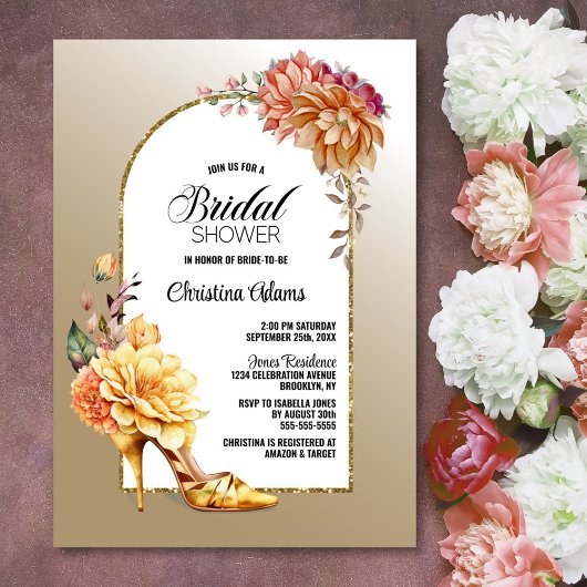 Orange Gold Floral Arch Gold Brautparty Einladung