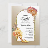 Orange Gold Floral Arch Gold Brautparty Einladung (Vorderseite)