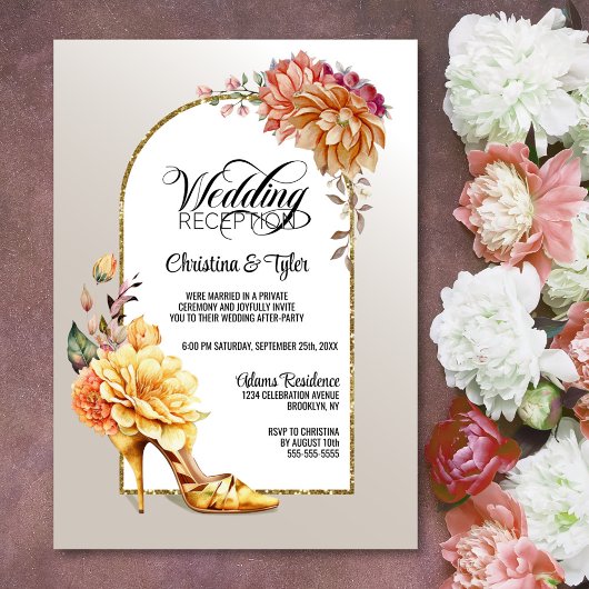 Orange Gold Floral Arch Hochzeitsempfang Einladung