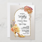 Orange Gold Floral Arch Wedding Einladung (Vorderseite)