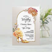 Orange Gold Floral Arch Wedding Einladung (Stehend Vorderseite)