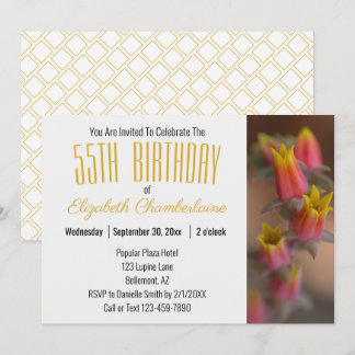 Orange Gold Floral Succulent 55. Geburtstagsparty Einladung