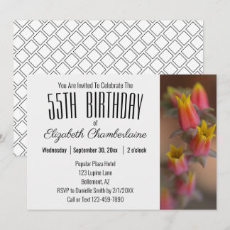 Orange Gold Floral Succulent 55. Geburtstagsparty Einladung