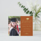 Orange Gold Formal Script Foto Abschluss (Stehend Vorderseite)