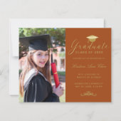 Orange Gold Formal Script Foto Abschluss (Vorderseite)