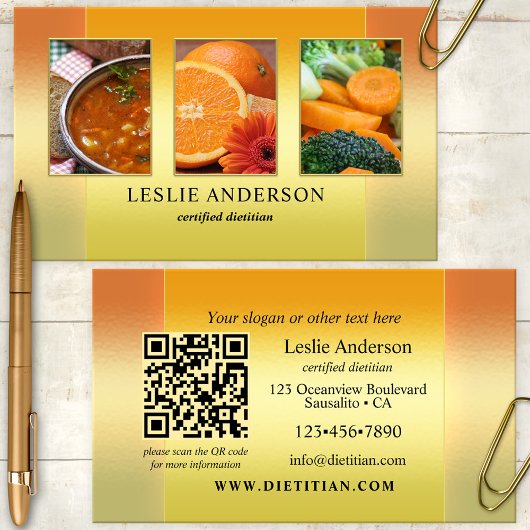 Orange Gold Fotos Dietitian Nutritionist QR Code Visitenkarte