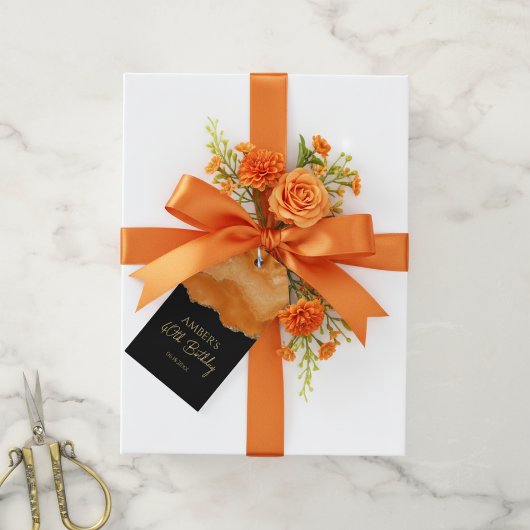 Orange Gold Glitter Wasserfarbmarmor Geschenkanhänger