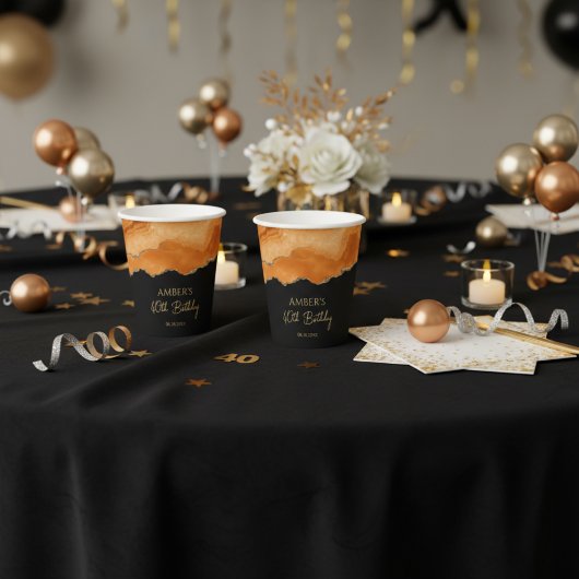 Orange Gold Glitter Wasserfarbmarmor Pappbecher