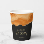 Orange Gold Glitter Wasserfarbmarmor Pappbecher (Vorderseite)