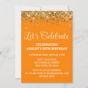 Orange Gold Glitzer 50. Geburtstag Feiern Einladung