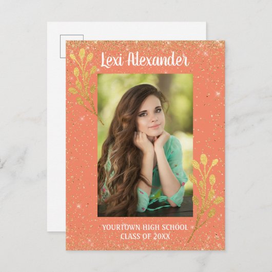 Orange Gold Glitzer Abschluss Ankündigung (Vorne/Hinten)