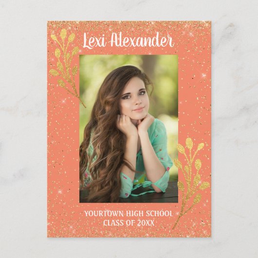 Orange Gold Glitzer Abschluss Ankündigung (Vorderseite)