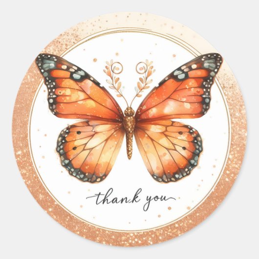 Orange Gold Glitzer Butterfly - Danke - Runder Aufkleber (Vorderseite)