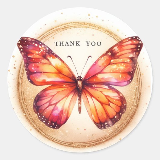 Orange Gold Glitzer Butterfly - Danke - Runder Aufkleber (Vorderseite)