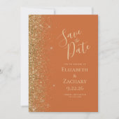 Orange Gold Glitzer Edge Save the Date gebrannt Ankündigung (Vorderseite)