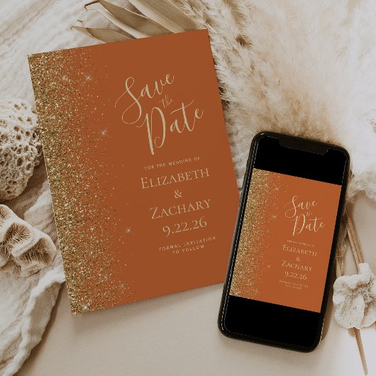 Orange Gold Glitzer Edge Save the Date gebrannt Ankündigung