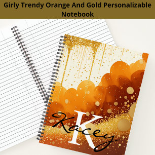 Orange Gold Glitzer Girl Monogram Name Notizblock