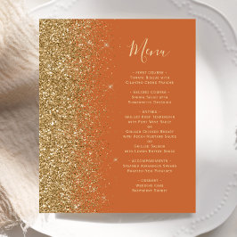 Orange Gold Glitzer Hochzeitsmenü mit Budget Burnt