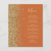 Orange Gold Glitzer Hochzeitsmenü mit Budget Burnt (Vorderseite)