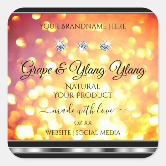 Orange Gold Glitzer Produktkennzeichnungen Diamant Quadratischer Aufkleber (Vorderseite)