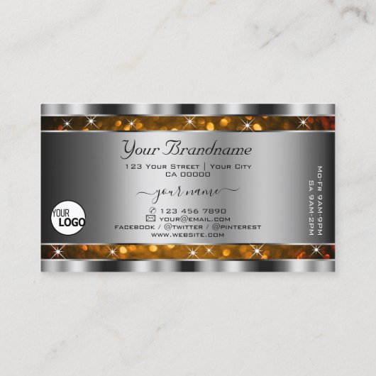 Orange Gold Glitzer Sparkle Stars Logo Silber Visitenkarte (Rückseite)