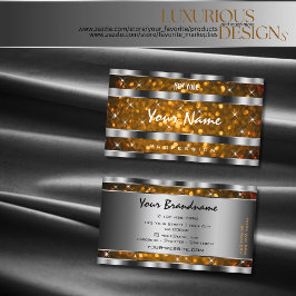 Orange Gold Glitzer Sparkle Stars Silver Decor Visitenkarte