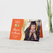 Orange | Gold Graduate Wave Grad Cap Foto Dankeskarte (Vorderseite)