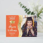 Orange | Gold Graduate Wave Grad Cap Foto Dankeskarte (Stehend Vorderseite)