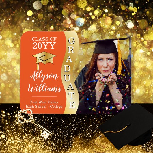 Orange | Gold Graduate Wave Grad Cap Foto Magnet