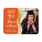 Orange | Gold Graduate Wave Grad Cap Foto Magnet (Horizontal)