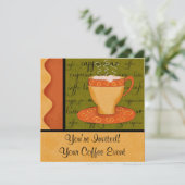Orange Gold Green Coffee Cup Art Individuelle Name Einladung (Stehend Vorderseite)