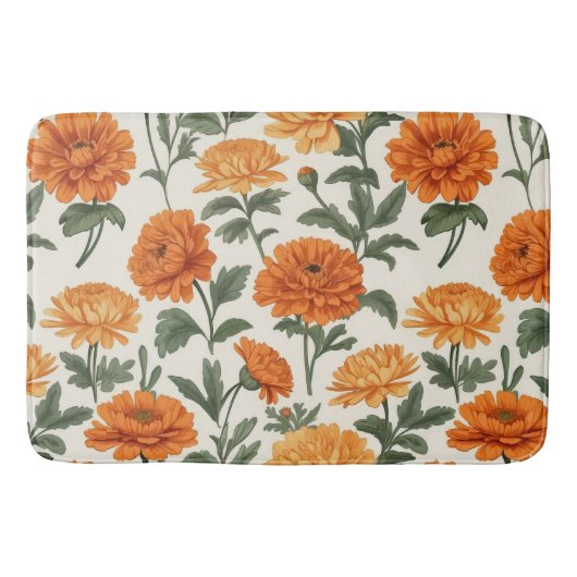 Orange Gold Herbst Marigold Chrysanthemas Muster Badematte (Vorderseite)