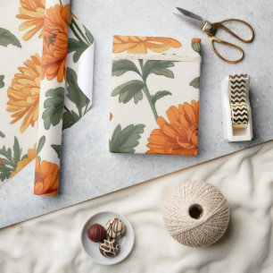 Orange Gold Herbst Marigolds Foliage Muster Geschenkpapier