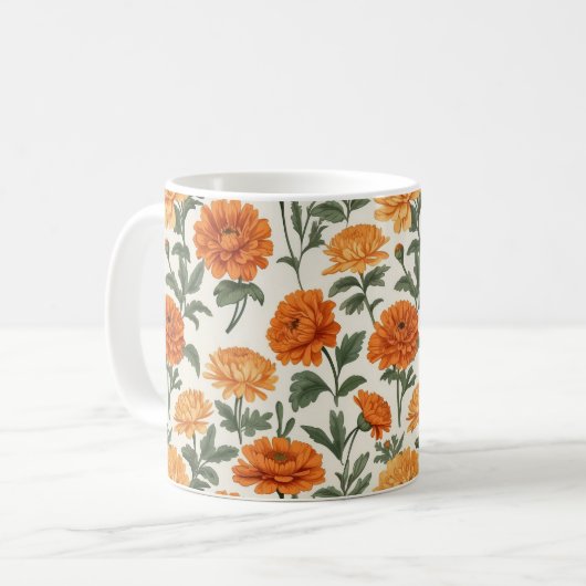 Orange Gold Herbst Marigolds Foliage Muster Kaffeetasse (Vorderseite Links)