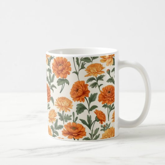 Orange Gold Herbst Marigolds Foliage Muster Kaffeetasse (Rechts)