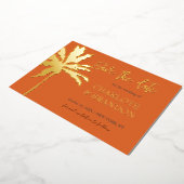 Orange Gold Palm Tree Beach Hochzeit Save the Date Folieneinladung (Gedreht)