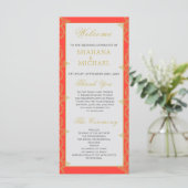 Orange Gold Pattern Wedding Program im indischen S Programm (Stehend Vorderseite)